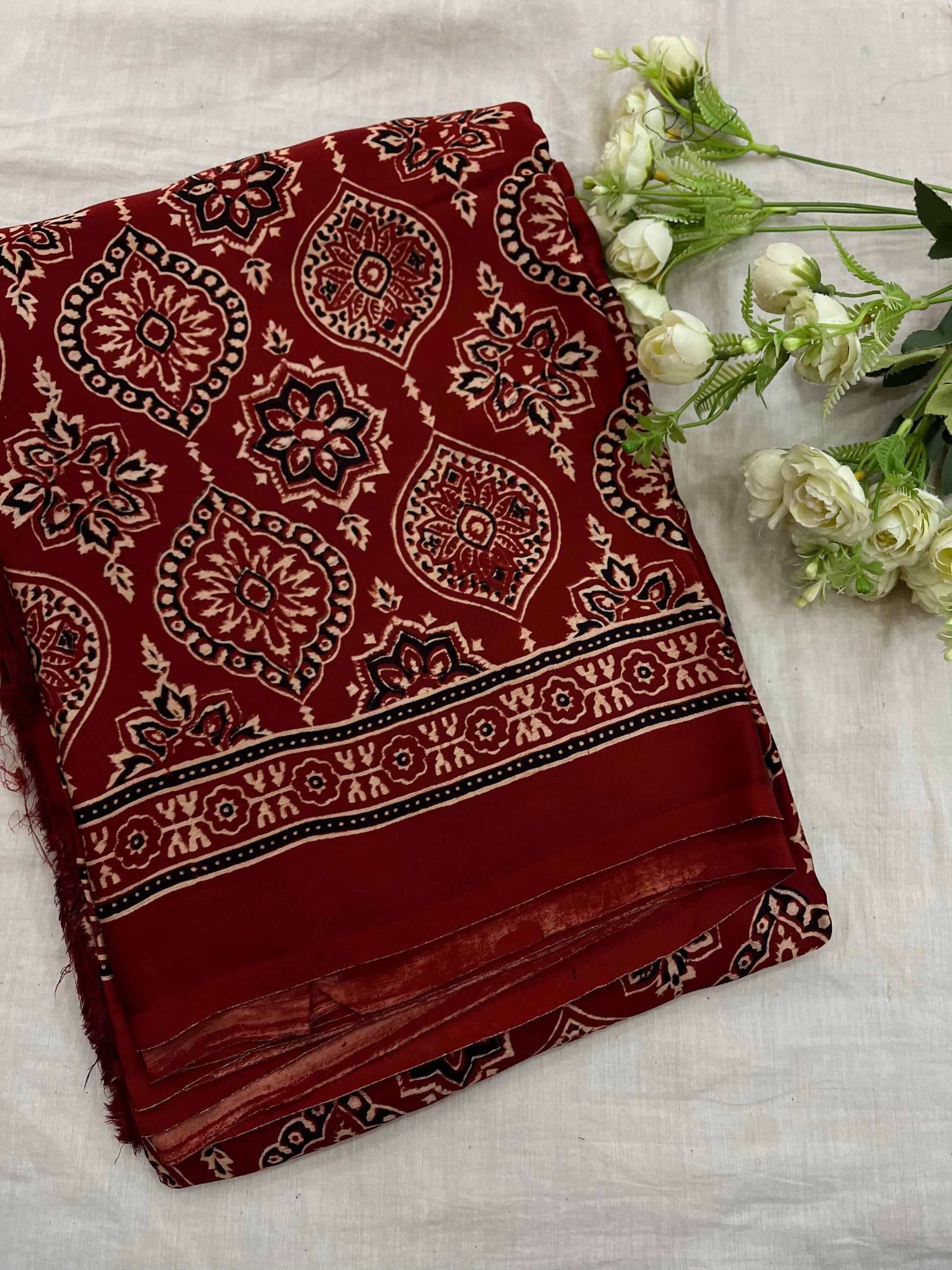 MAROON AJRAKH SAREE WITH UNSTITCHED BLOUSE PCS