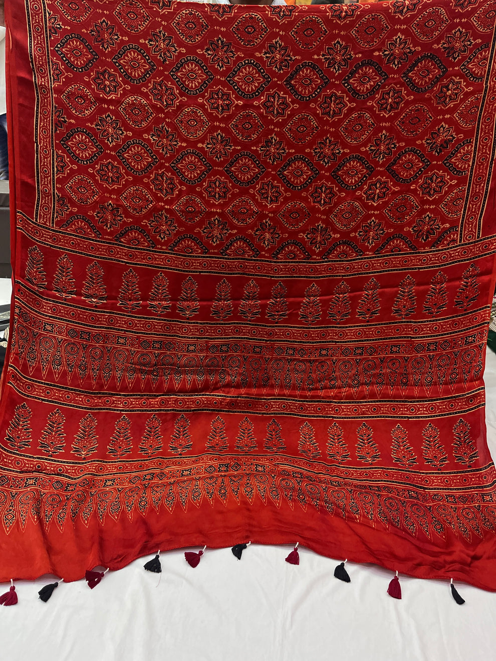 RED AJRAKH SAREE WITH UNSTITCHED BLOUSE PCS