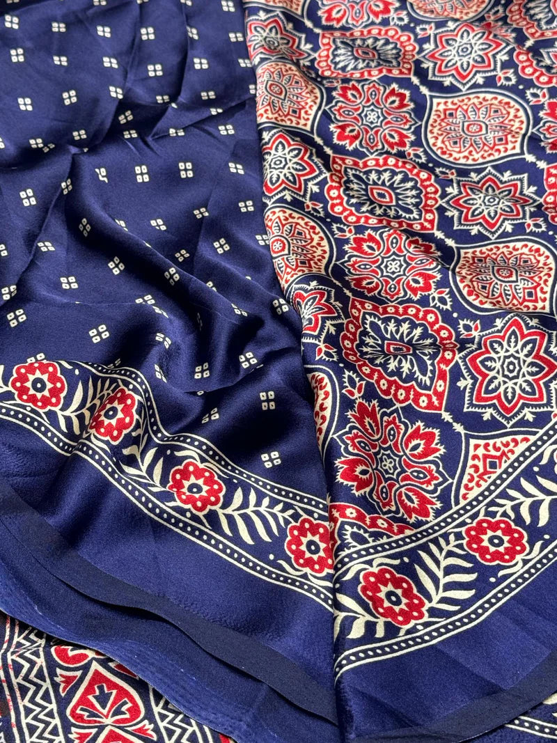 BLUE COLOR AJRAKH SAREE.