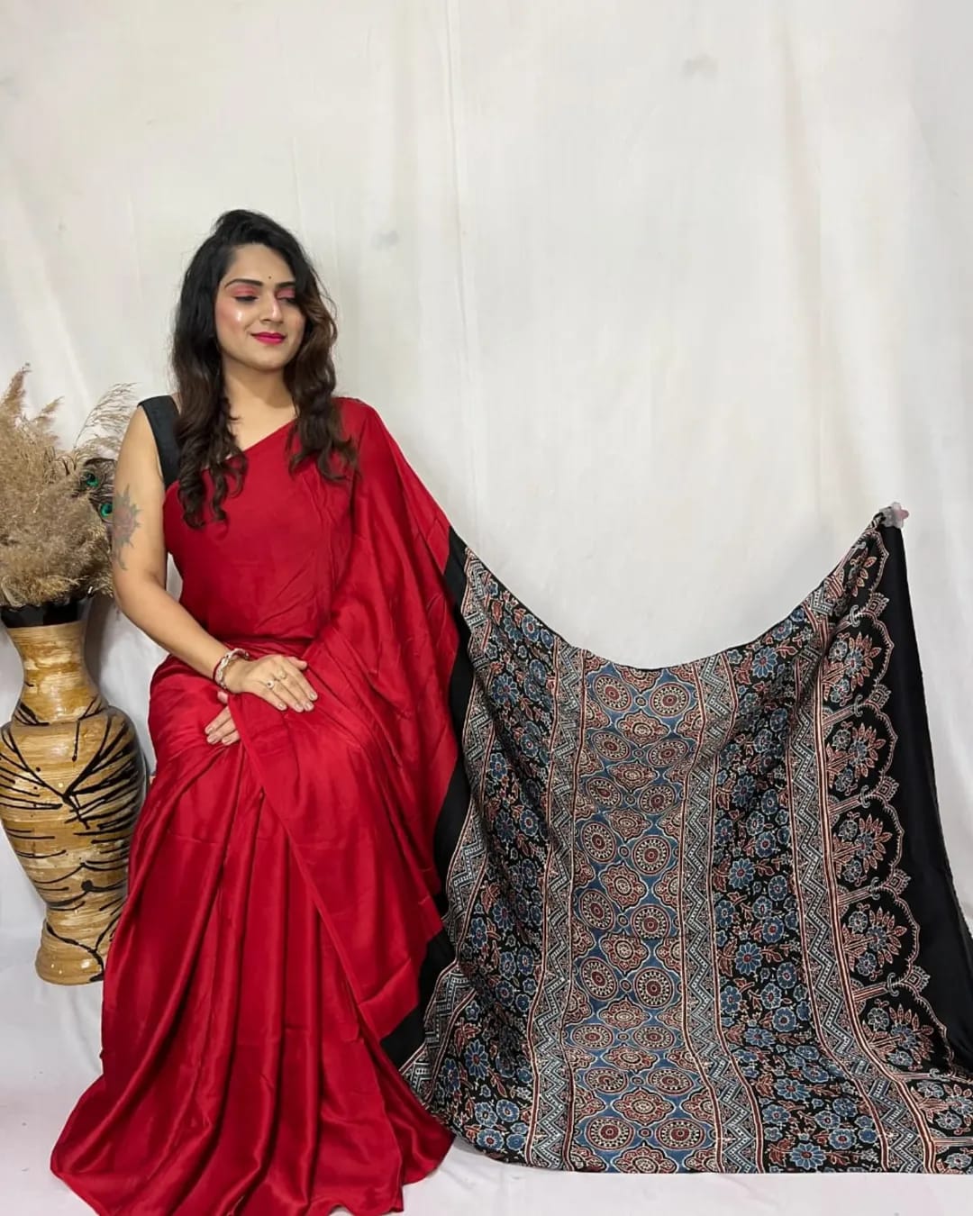 STYLISH AJRAKH PALLU SAREE.