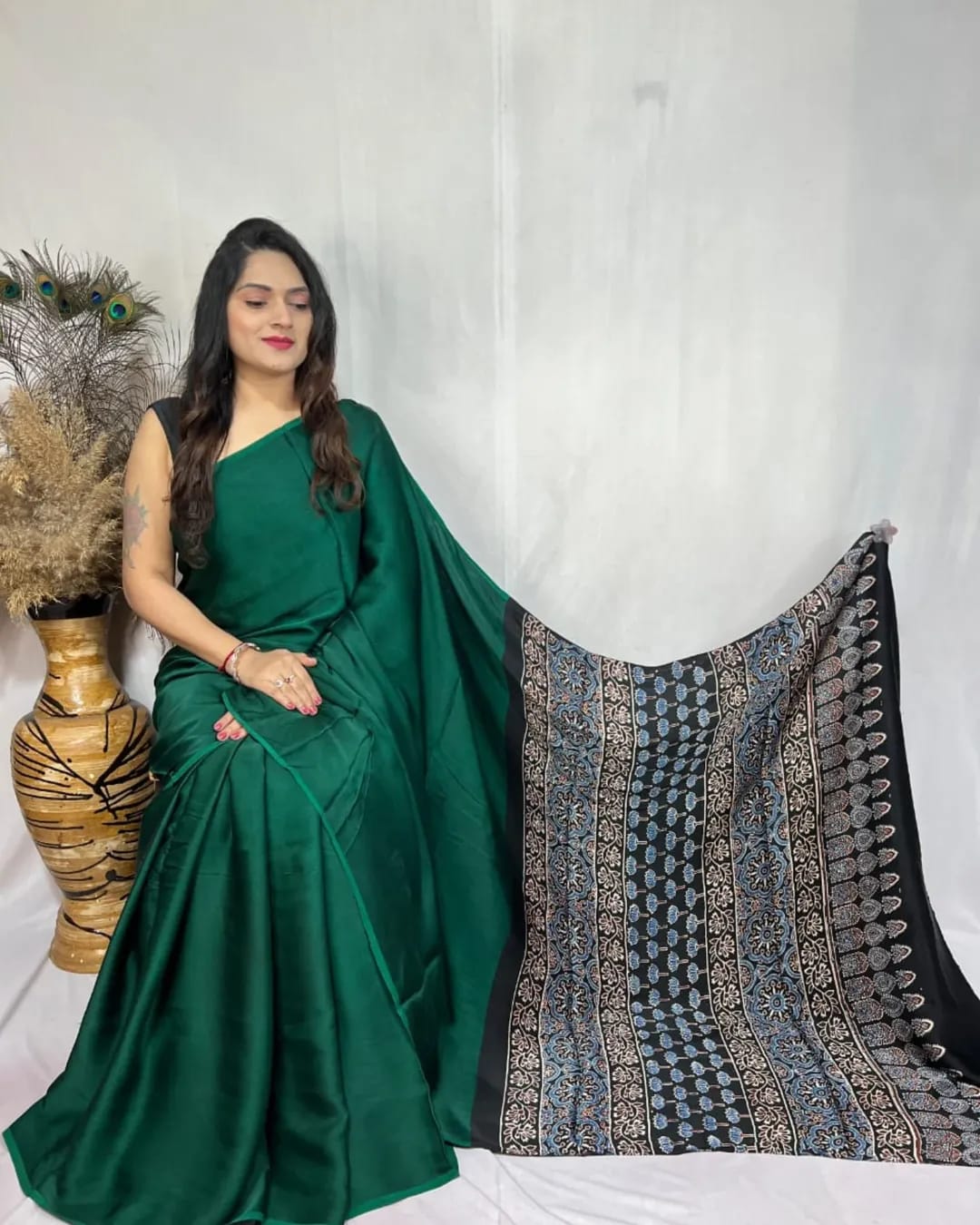STYLISH AJRAKH PALLU SAREE.