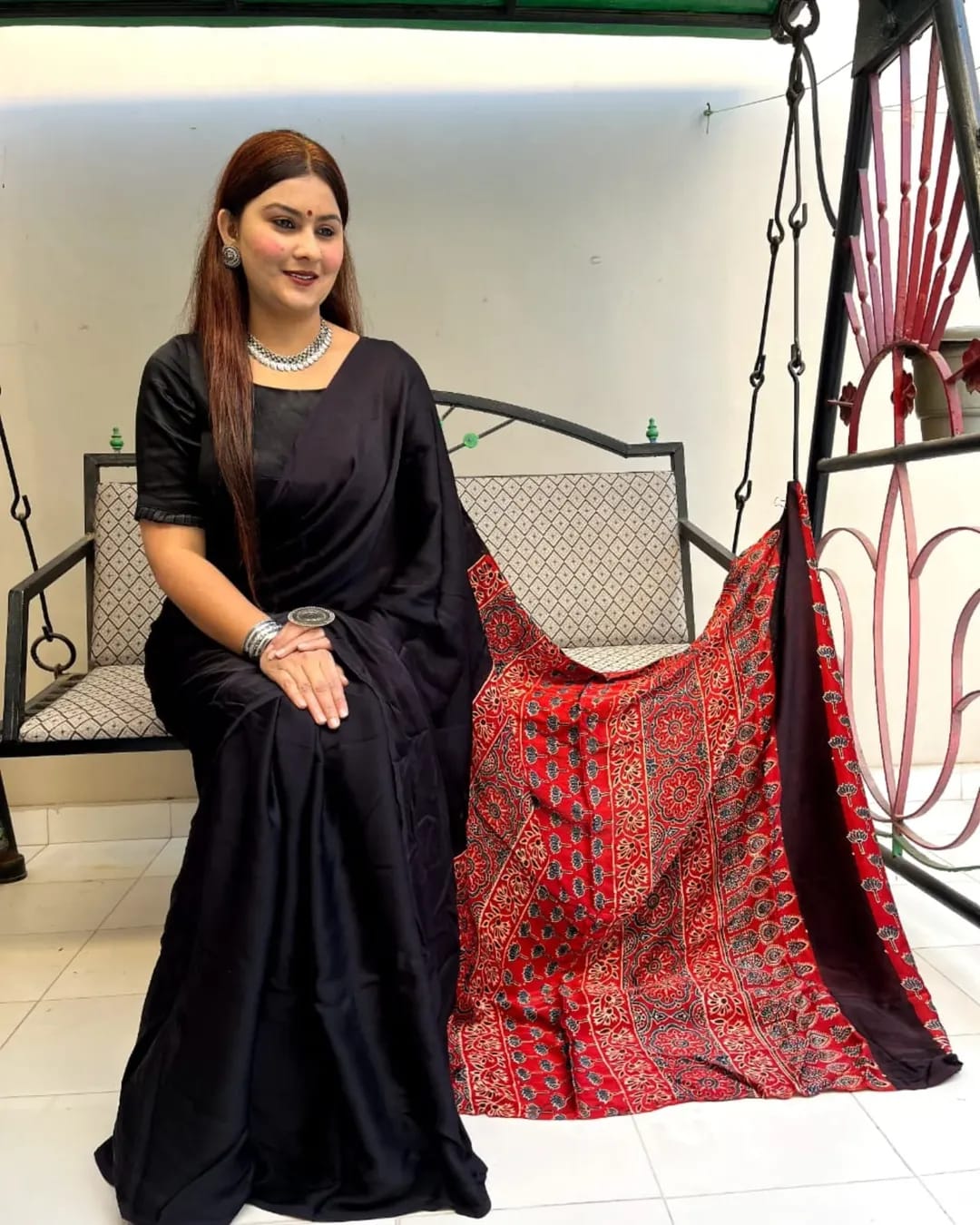 STYLISH AJRAKH PALLU SAREE.