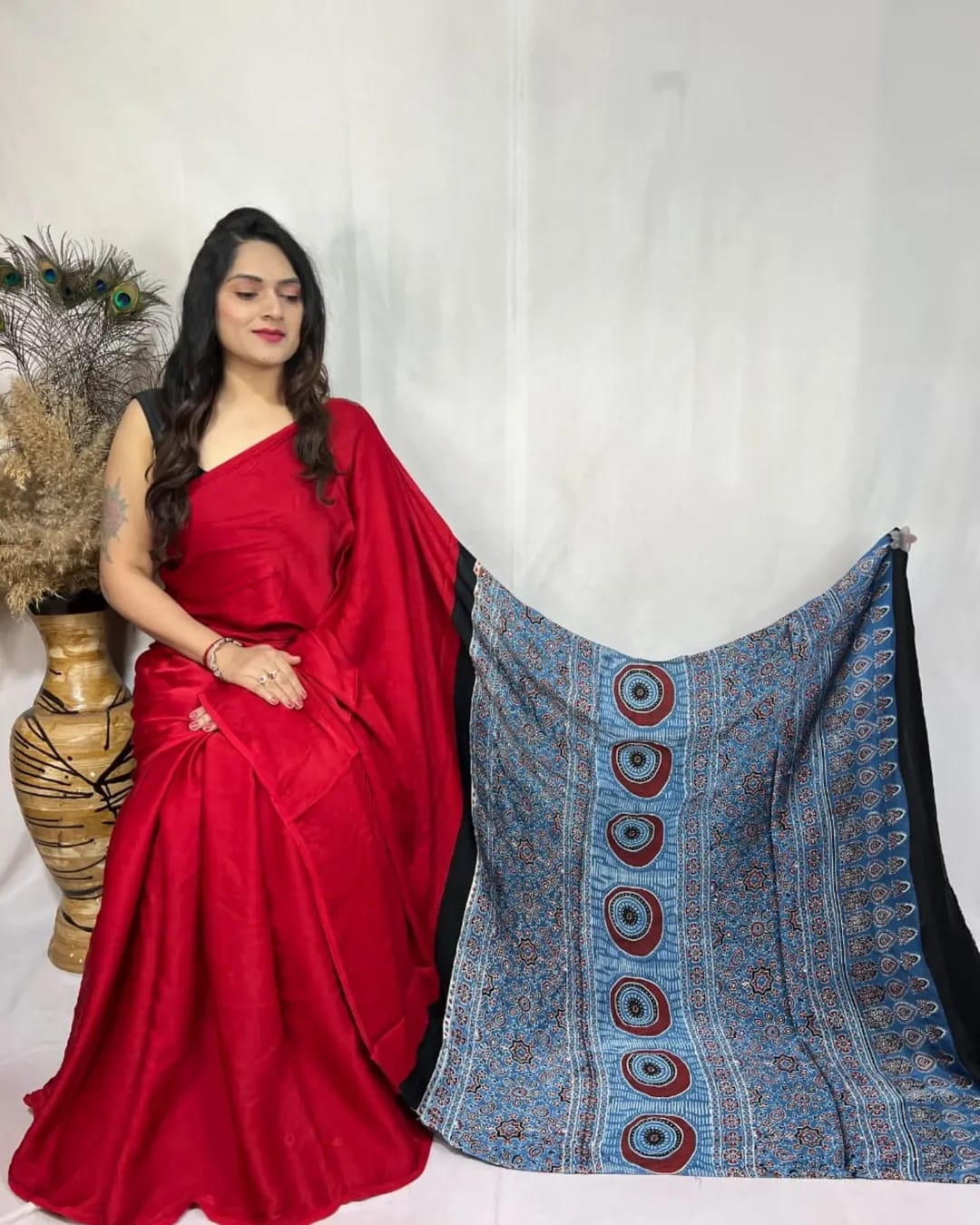 STYLISH AJRAKH PALLU SAREE.