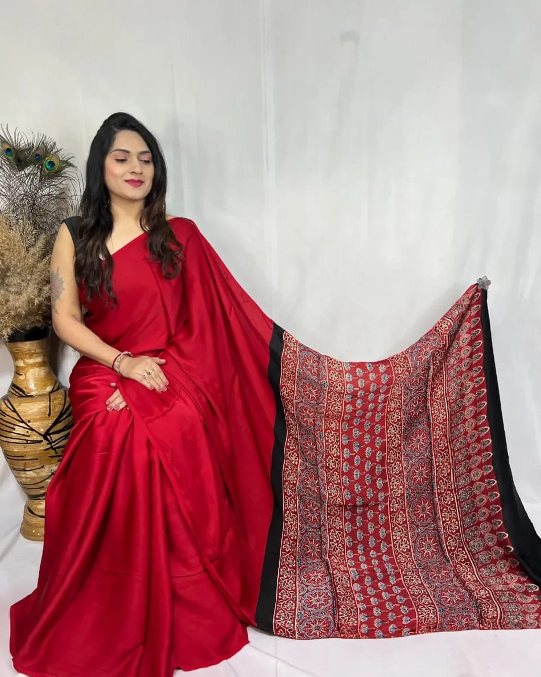 STYLISH AJRAKH PALLU SAREE.