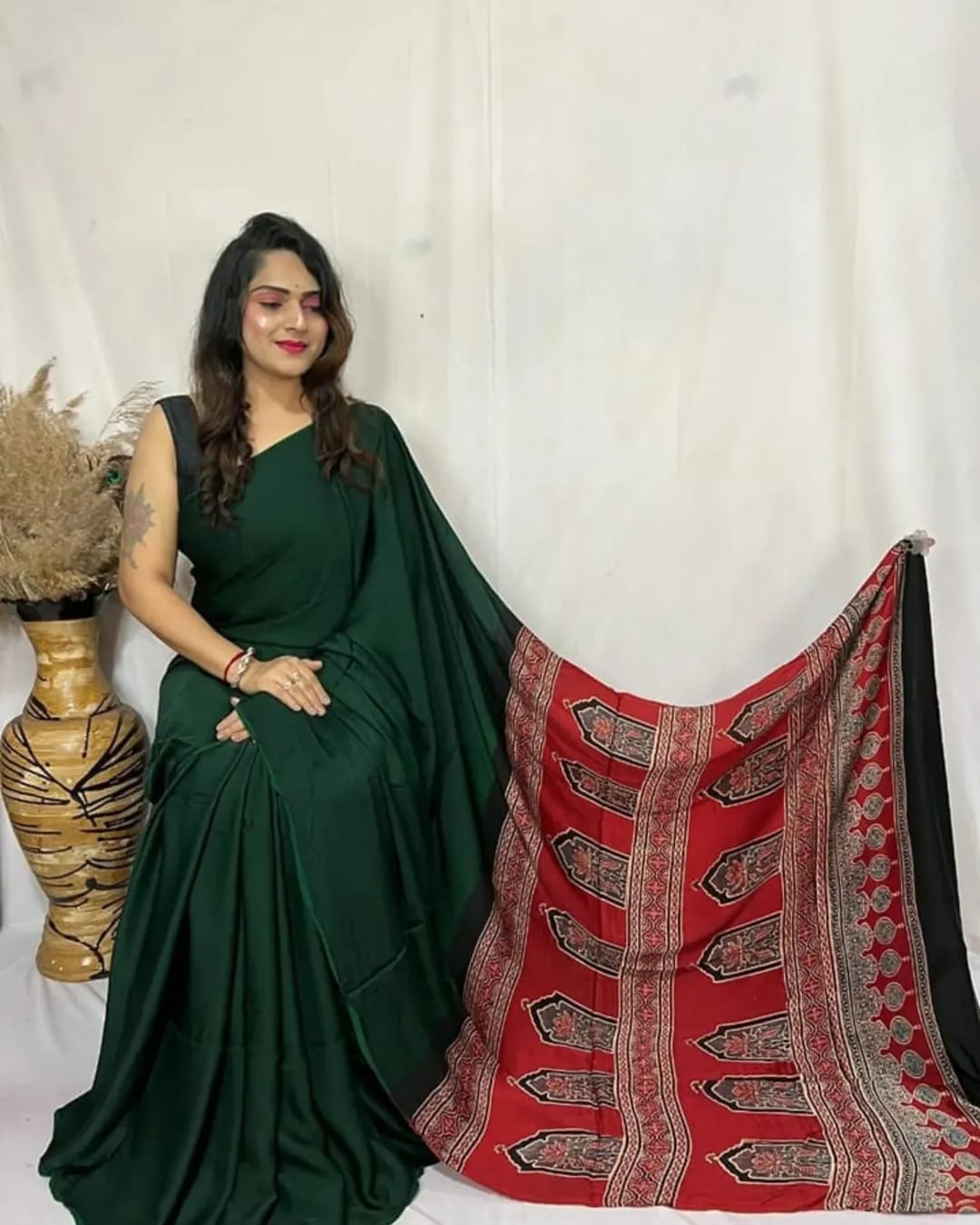 STYLISH AJRAKH PALLU SAREE.