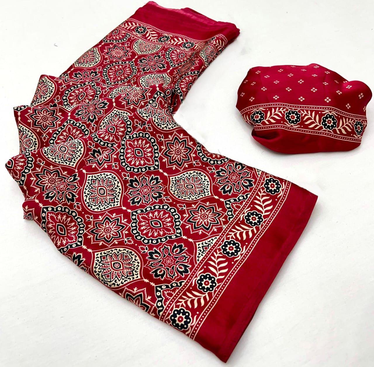 MAROON COLOR AJRAKH SAREE.