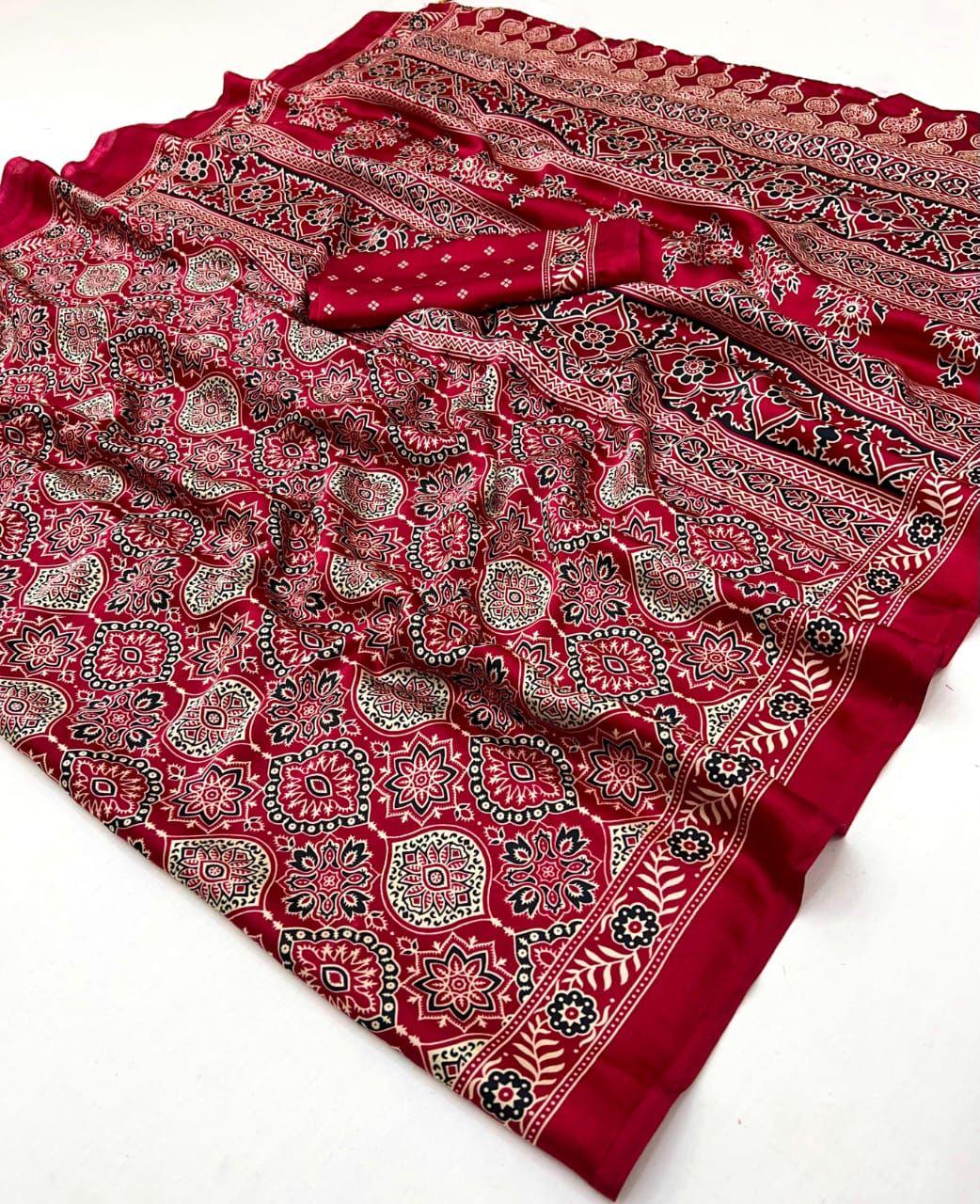 MAROON COLOR AJRAKH SAREE.