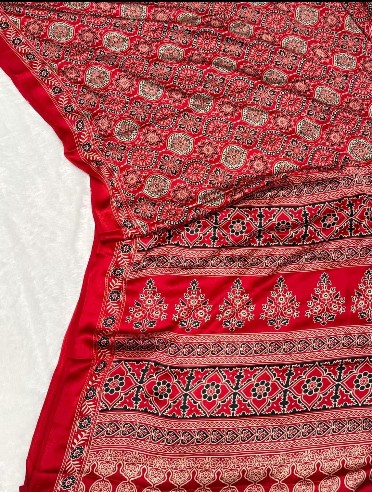 RED COLOR AJRAKH SAREE.
