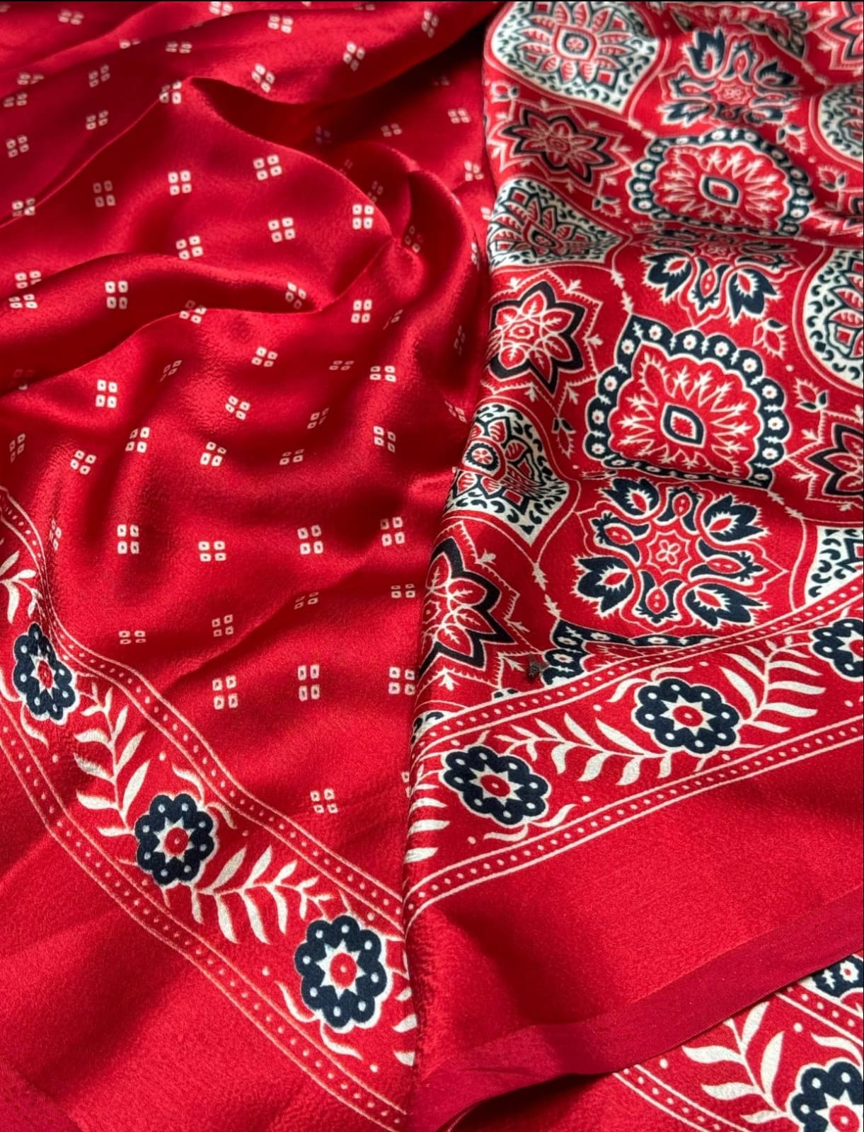 RED COLOR AJRAKH SAREE.