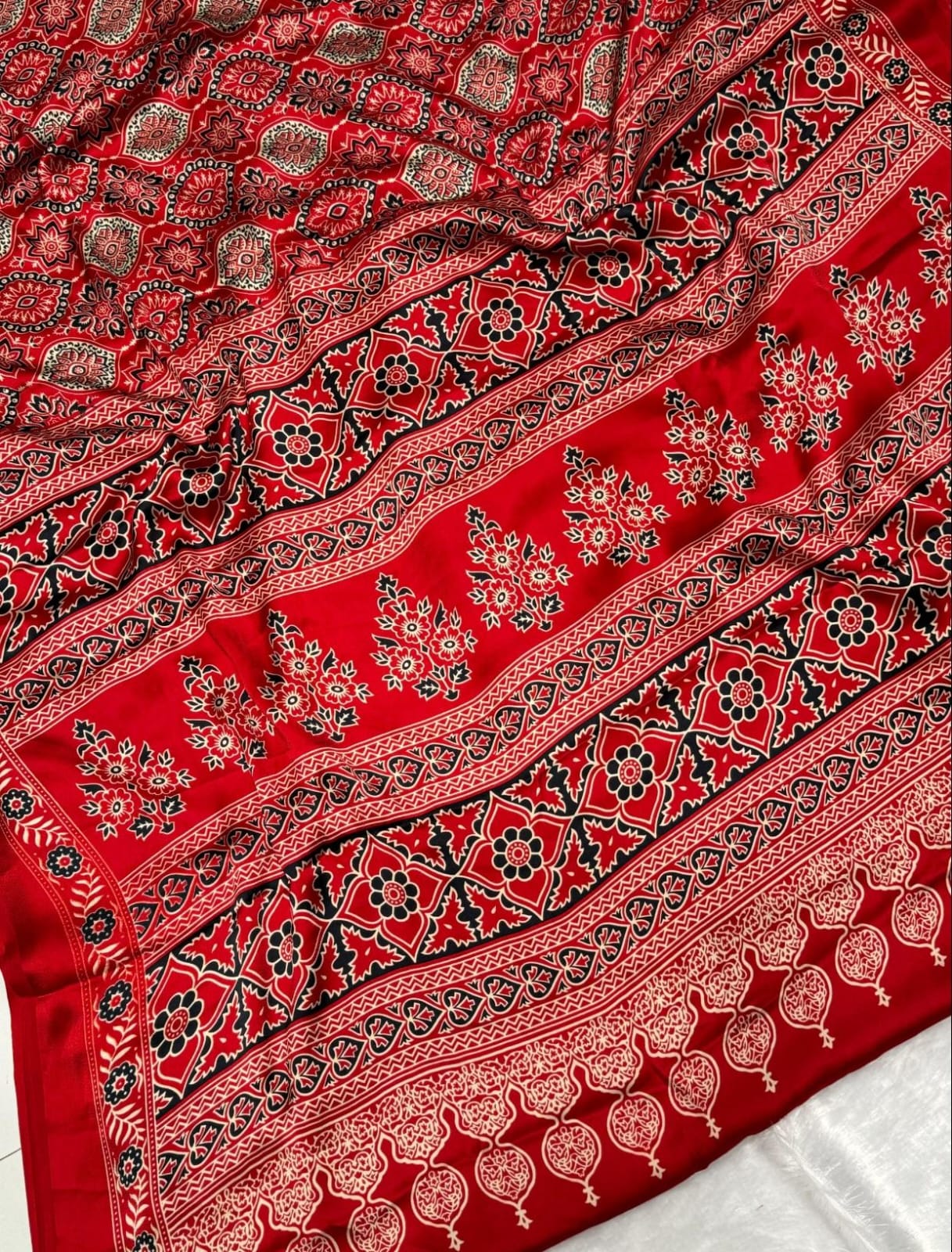 RED COLOR AJRAKH SAREE.