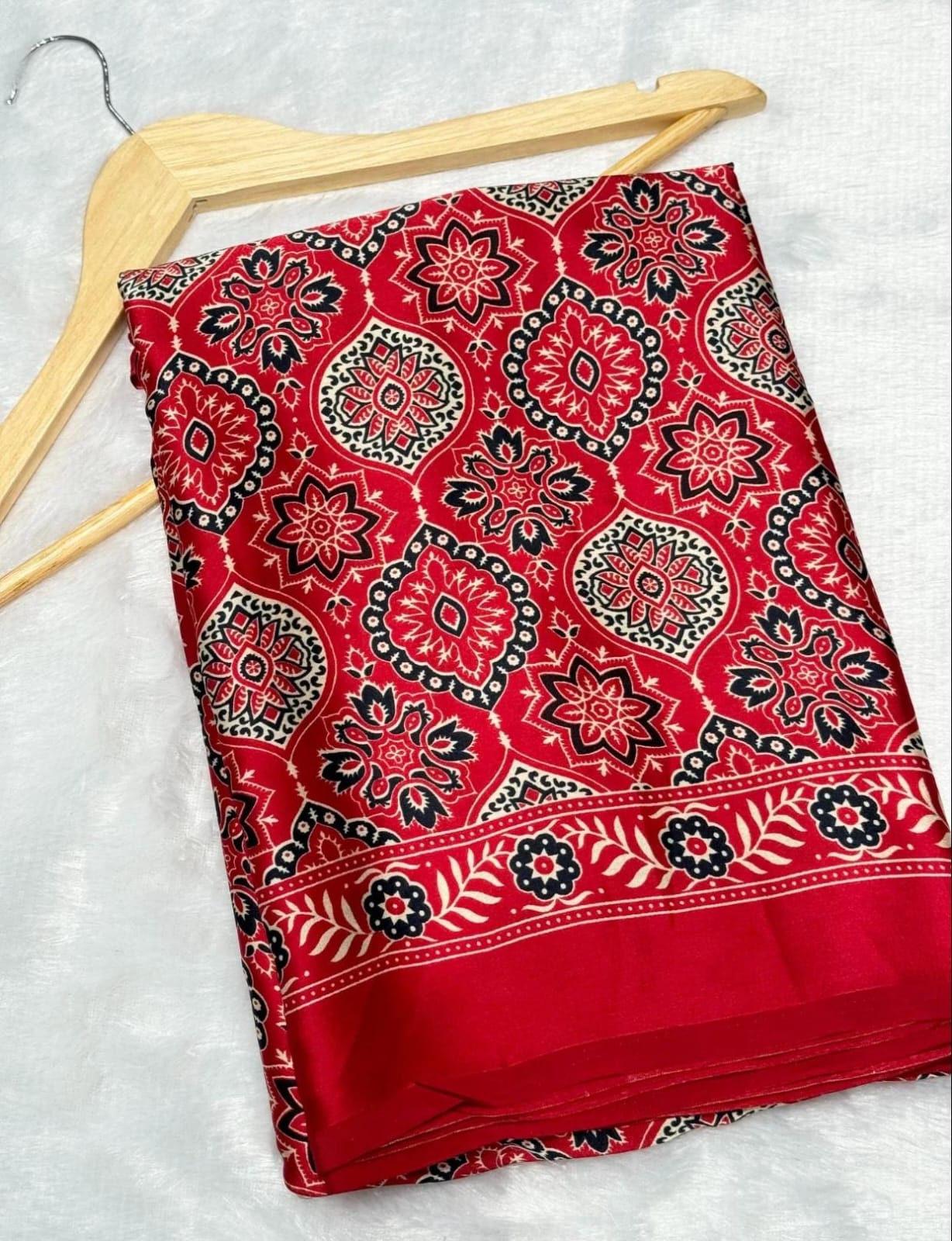 RED COLOR AJRAKH SAREE.