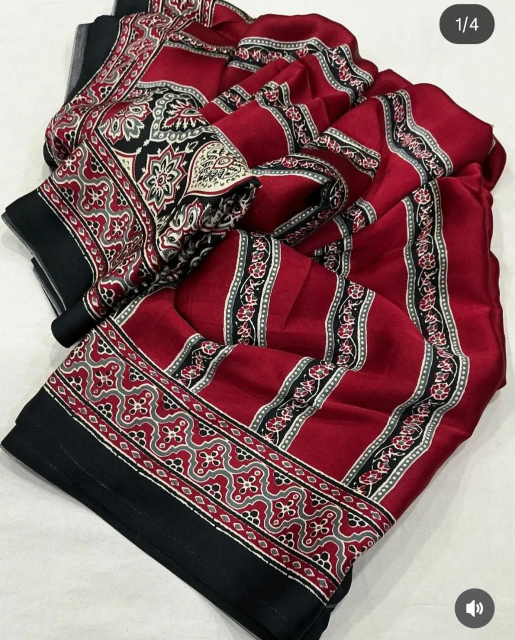 BLACK AND RED LINING AJRAKH SAREE.
