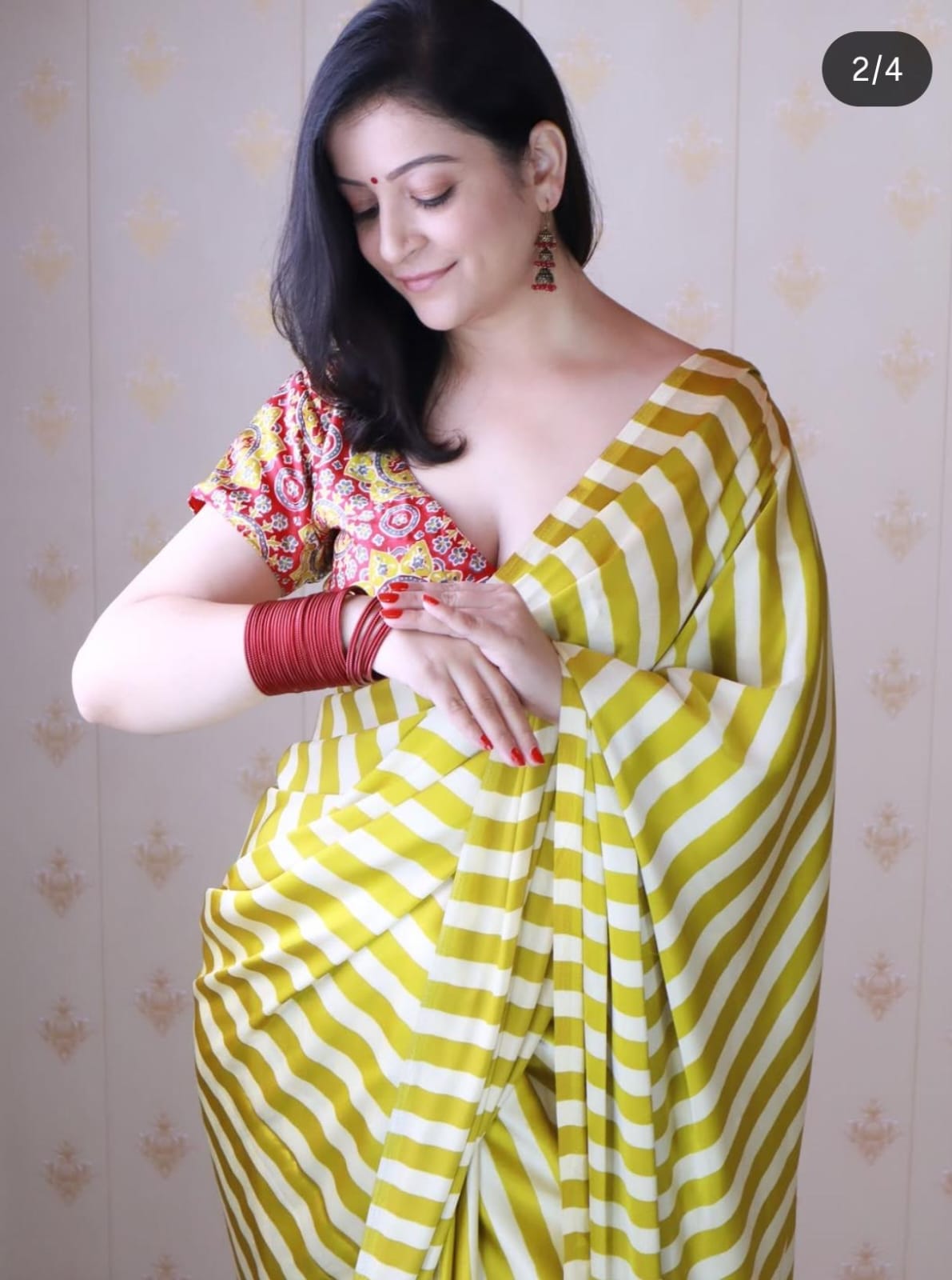 Lime yellow And off-white ajrakh pallu saree