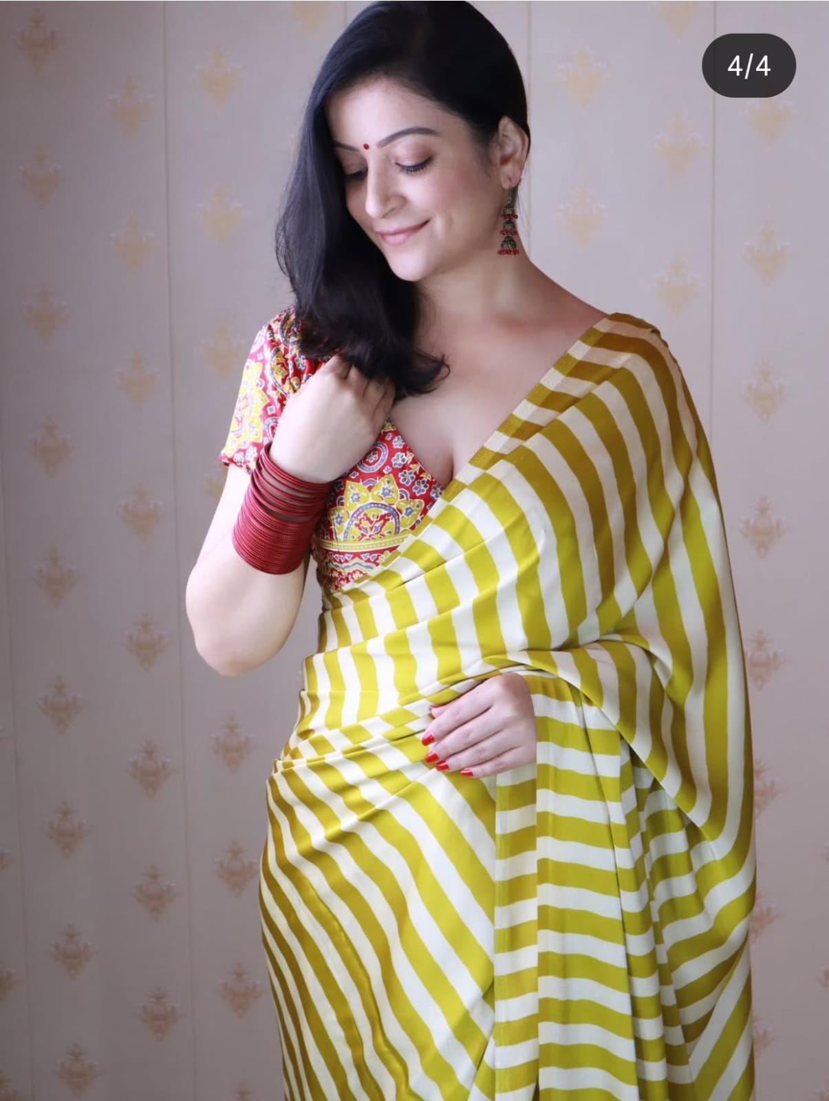 Lime yellow And off-white ajrakh pallu saree
